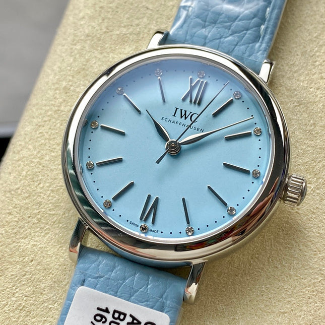 PORTOFINO AUTOMATIC 34 WATCH SILVER CASE WITH SAPPHIRE BLUE LEATHER STRAP AND DIAL