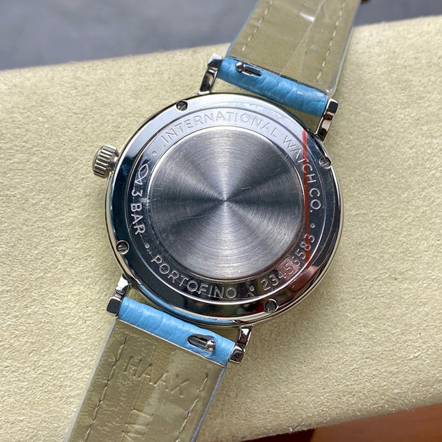 PORTOFINO AUTOMATIC 34 WATCH SILVER CASE WITH SAPPHIRE BLUE LEATHER STRAP AND DIAL