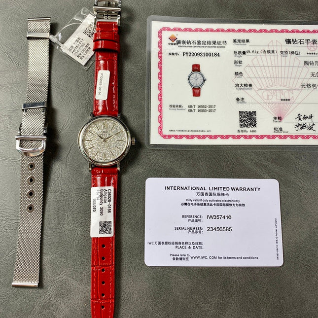 PORTOFINO AUTOMATIC 34 WATCH SILVER CASE WITH RUBY RED LEATHER STRAP