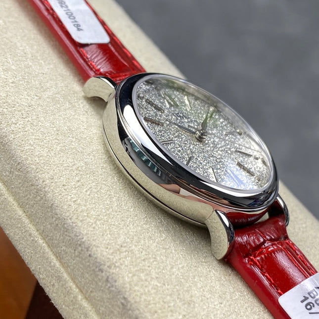 PORTOFINO AUTOMATIC 34 WATCH SILVER CASE WITH RUBY RED LEATHER STRAP