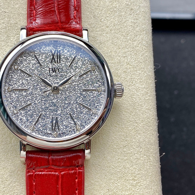PORTOFINO AUTOMATIC 34 WATCH SILVER CASE WITH RUBY RED LEATHER STRAP