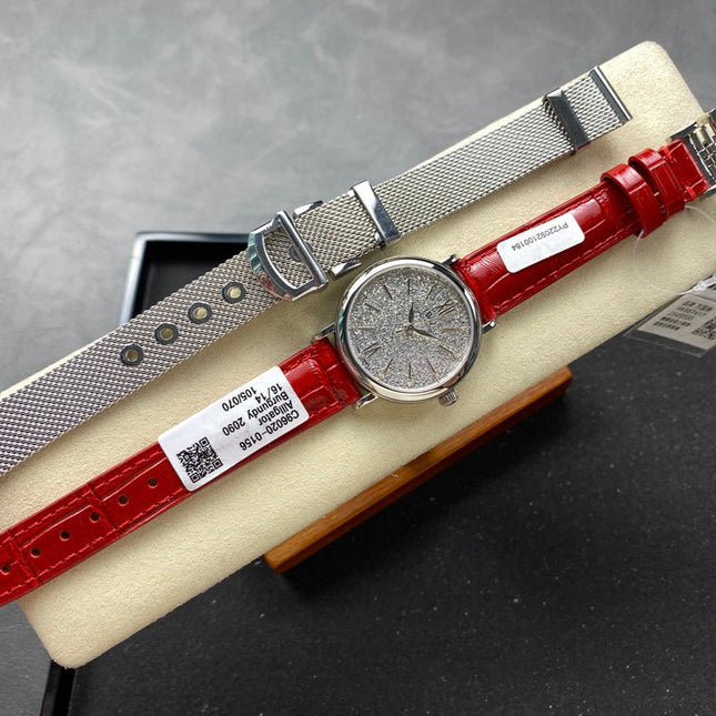 PORTOFINO AUTOMATIC 34 WATCH SILVER CASE WITH RUBY RED LEATHER STRAP