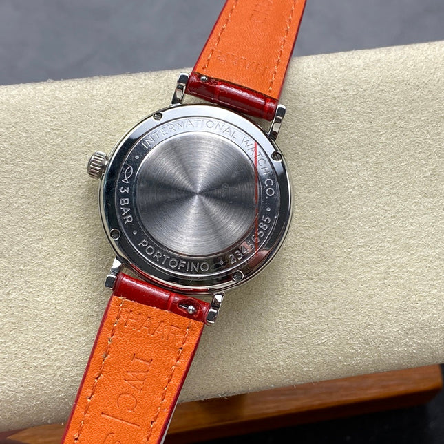 PORTOFINO AUTOMATIC 34 WATCH SILVER CASE WITH RUBY RED LEATHER STRAP