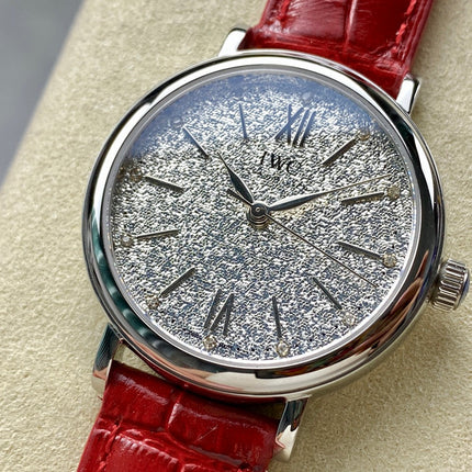 PORTOFINO AUTOMATIC 34 WATCH SILVER CASE WITH RUBY RED LEATHER STRAP