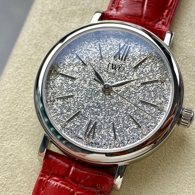 PORTOFINO AUTOMATIC 34 WATCH SILVER CASE WITH RUBY RED LEATHER STRAP