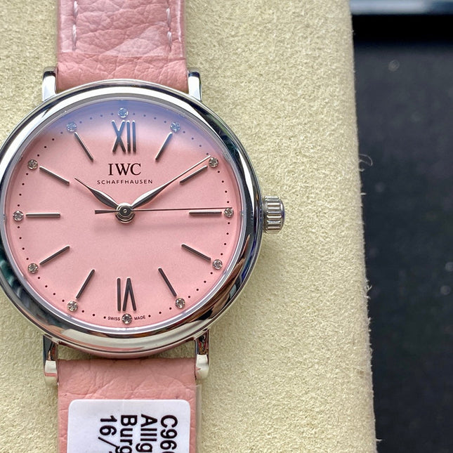 PORTOFINO AUTOMATIC 34 WATCH SILVER CASE WITH LIGHT PINK LEATHER STRAP AND DIAL