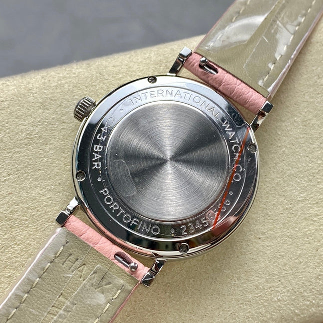 PORTOFINO AUTOMATIC 34 WATCH SILVER CASE WITH LIGHT PINK LEATHER STRAP AND DIAL