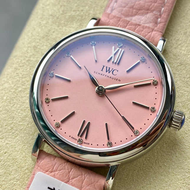 PORTOFINO AUTOMATIC 34 WATCH SILVER CASE WITH LIGHT PINK LEATHER STRAP AND DIAL