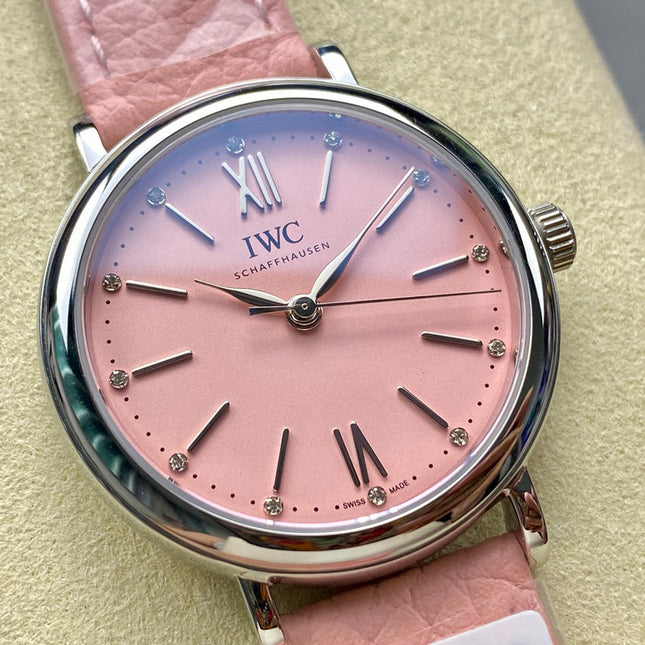 PORTOFINO AUTOMATIC 34 WATCH SILVER CASE WITH LIGHT PINK LEATHER STRAP AND DIAL