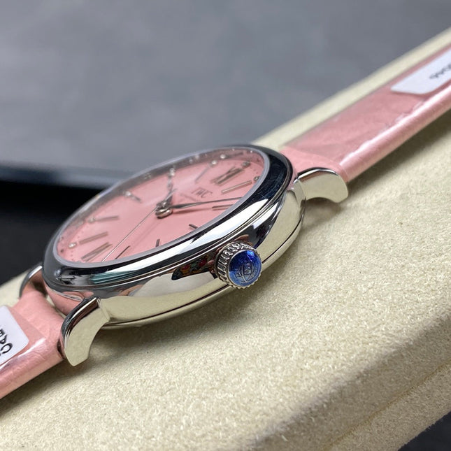PORTOFINO AUTOMATIC 34 WATCH SILVER CASE WITH LIGHT PINK LEATHER STRAP AND DIAL