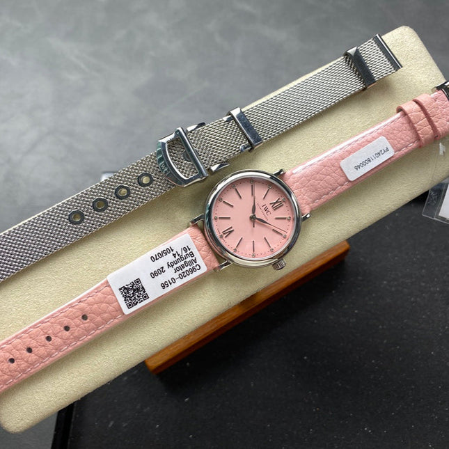 PORTOFINO AUTOMATIC 34 WATCH SILVER CASE WITH LIGHT PINK LEATHER STRAP AND DIAL