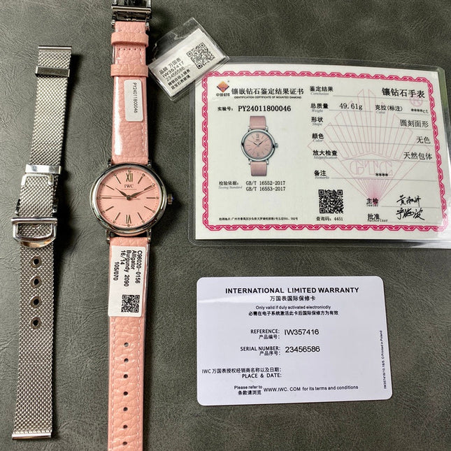 PORTOFINO AUTOMATIC 34 WATCH SILVER CASE WITH LIGHT PINK LEATHER STRAP AND DIAL