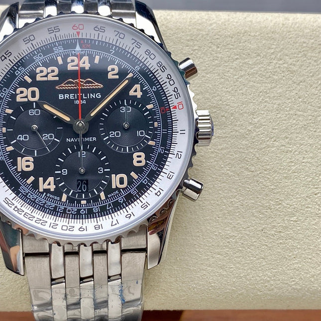 NAVITIMER B01 CHRONOGRAPH 43 ALL STEEL BLACK MIX WHITE DIAL