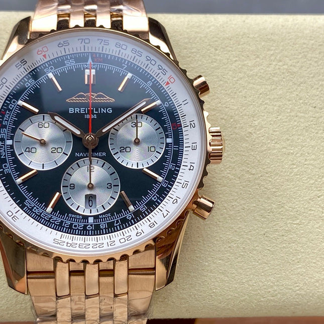 NAVITIMER B01 CHRONOGRAPH 43 ALL RED GOLD BLACK MIX SILVER WHITE DIAL