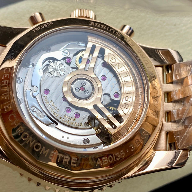 NAVITIMER B01 CHRONOGRAPH 43 ALL RED GOLD SILVER MIX BLACK DIAL