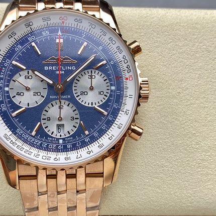 NAVITIMER B01 CHRONOGRAPH 43 ALL RED GOLD BLUE MIX WHITE DIAL