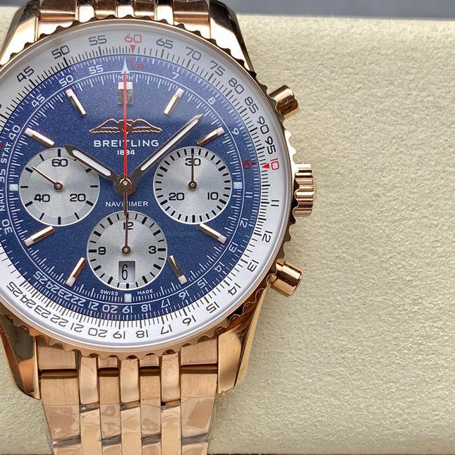 NAVITIMER B01 CHRONOGRAPH 43 ALL RED GOLD BLUE MIX WHITE DIAL