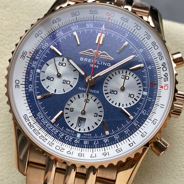 NAVITIMER B01 CHRONOGRAPH 43 ALL RED GOLD BLUE MIX WHITE DIAL
