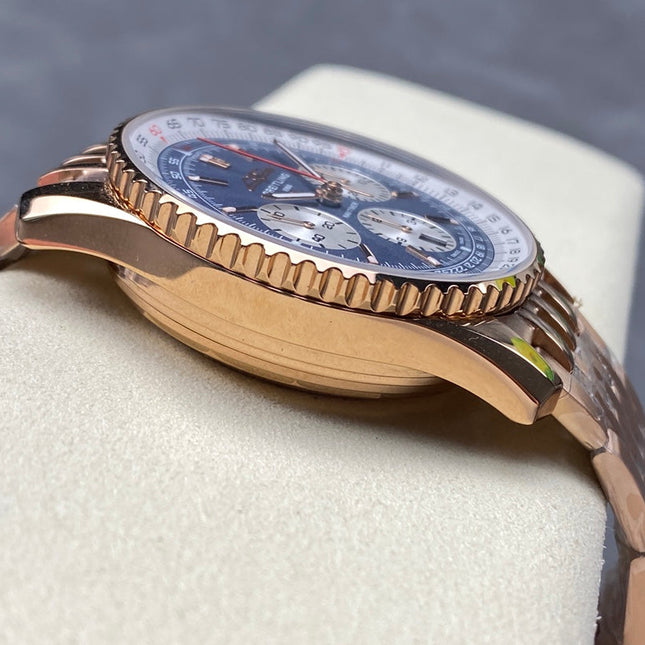 NAVITIMER B01 CHRONOGRAPH 43 ALL RED GOLD BLUE MIX WHITE DIAL