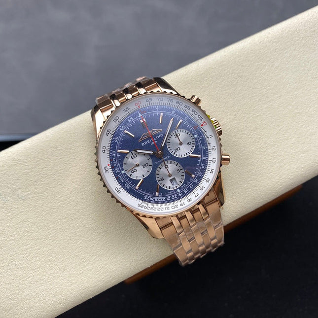 NAVITIMER B01 CHRONOGRAPH 43 ALL RED GOLD BLUE MIX WHITE DIAL