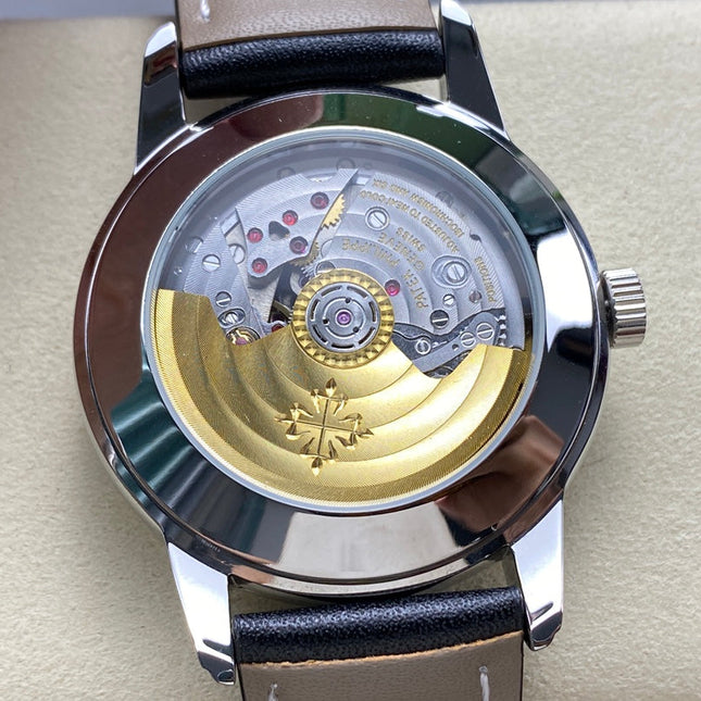 CALATRAVA STEEL CASE BLACK CALFSKIN STRAP