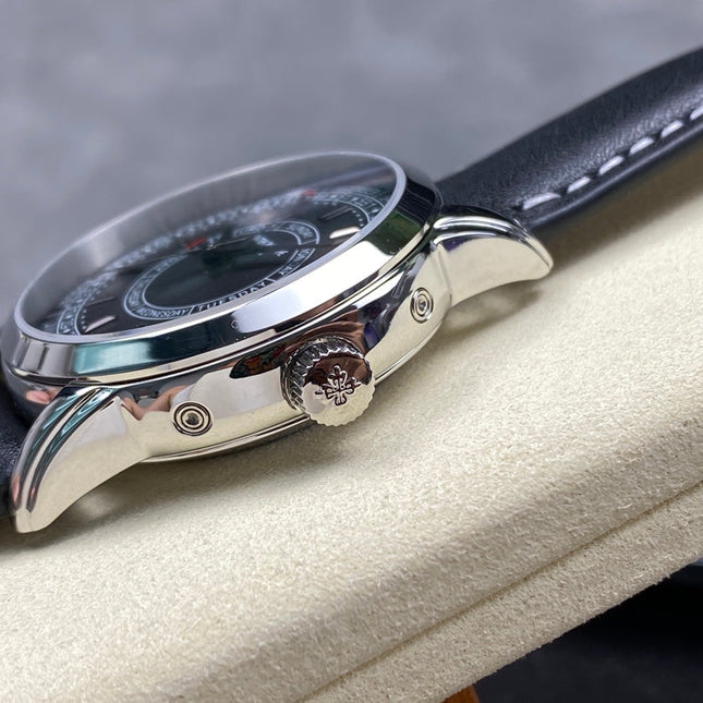 CALATRAVA STEEL CASE BLACK CALFSKIN STRAP
