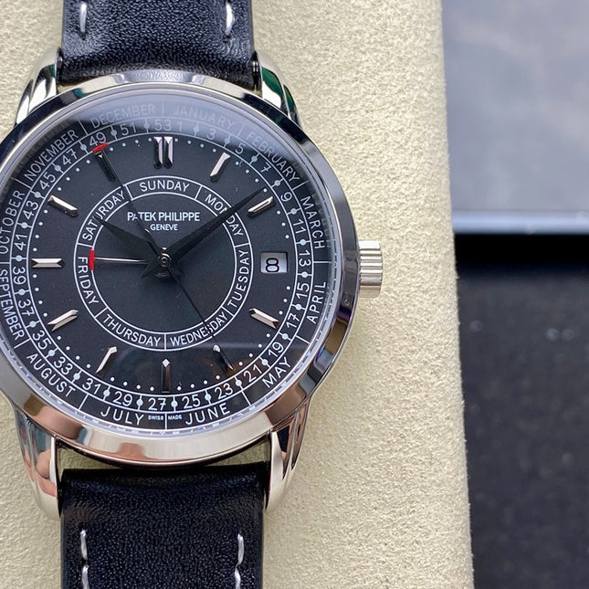 CALATRAVA STEEL CASE BLACK CALFSKIN STRAP