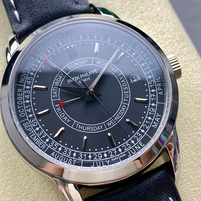 CALATRAVA STEEL CASE BLACK CALFSKIN STRAP