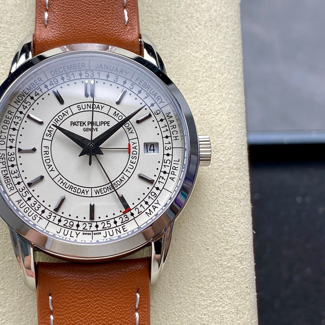 CALATRAVA STEEL CASE BROWN CALFSKIN STRAP