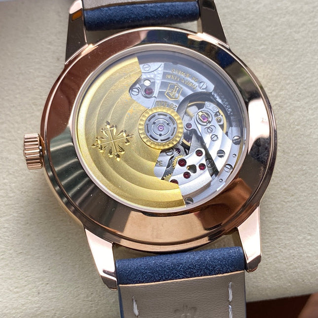CALATRAVA ROSE GOLD CASE BLUE SUEDE STRAP