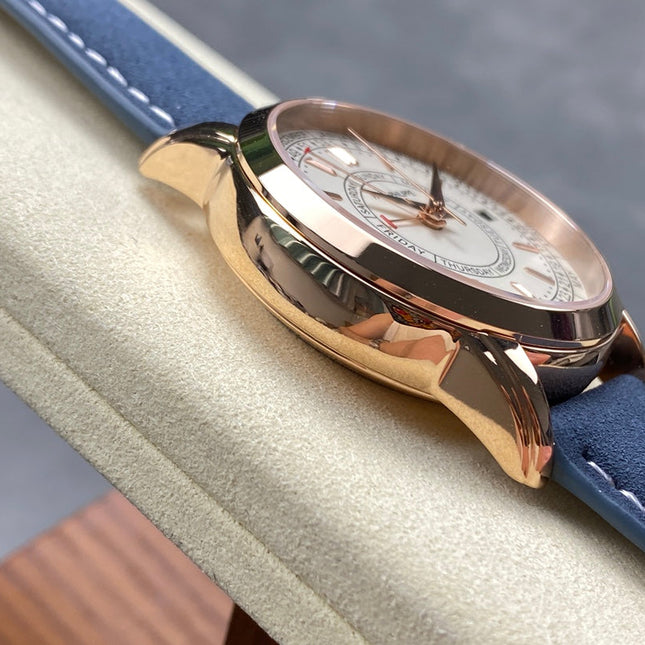 CALATRAVA ROSE GOLD CASE BLUE SUEDE STRAP