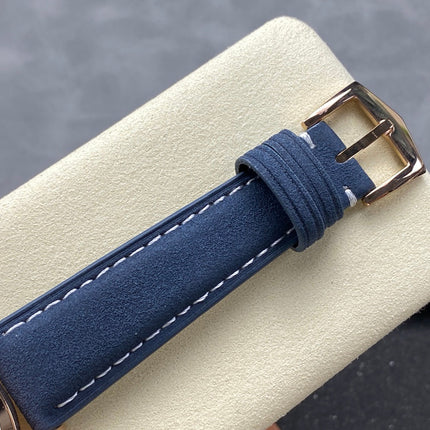CALATRAVA ROSE GOLD CASE BLUE SUEDE STRAP