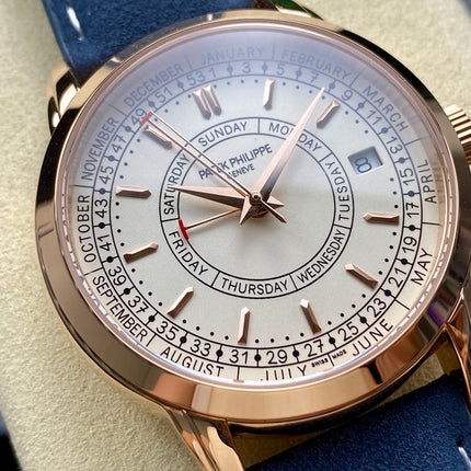 CALATRAVA ROSE GOLD CASE BLUE SUEDE STRAP