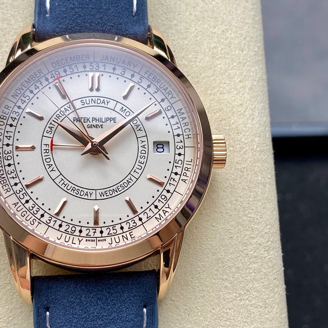 CALATRAVA ROSE GOLD CASE BLUE SUEDE STRAP