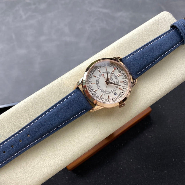 CALATRAVA ROSE GOLD CASE BLUE SUEDE STRAP