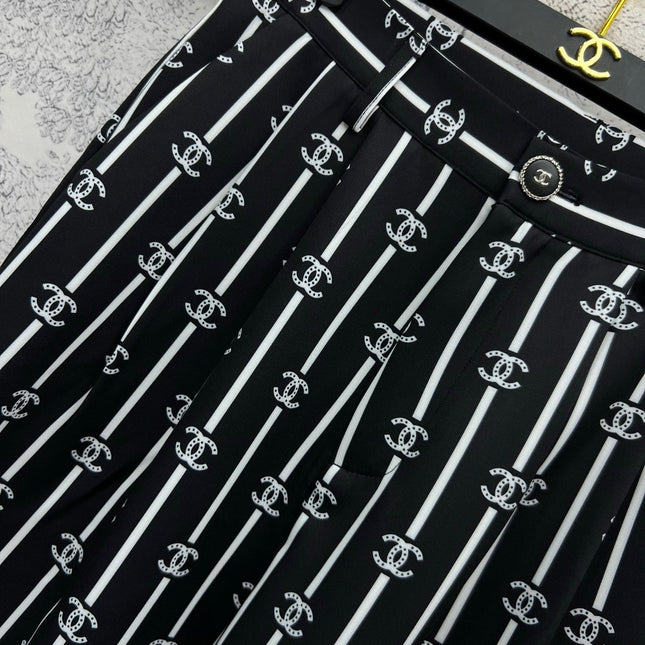 CC 25 Wide Leg Pants Black White Polyester Fiber