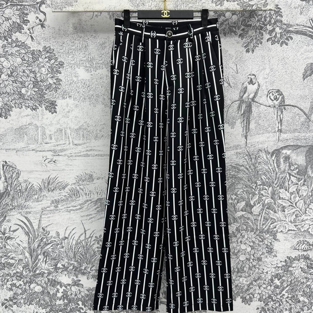 CC 25 Wide Leg Pants Black White Polyester Fiber