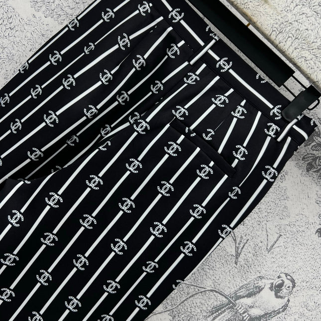 CC 25 Wide Leg Pants Black White Polyester Fiber