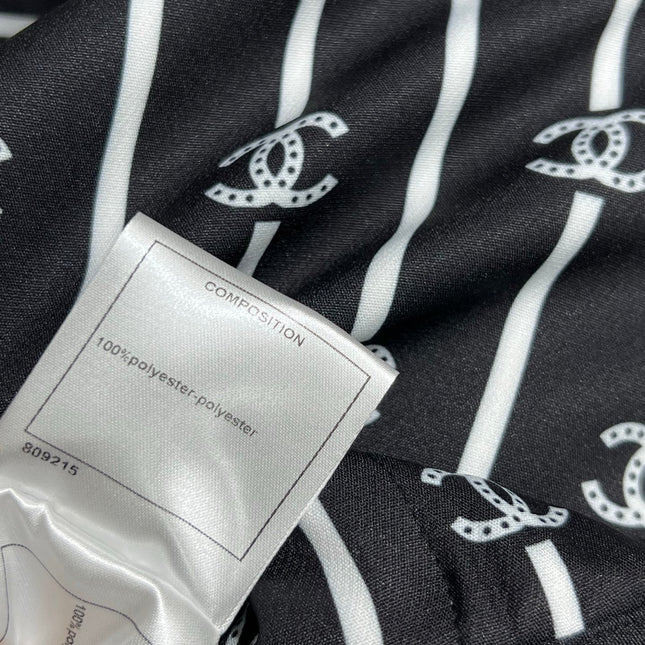 CC 25 Wide Leg Pants Black White Polyester Fiber