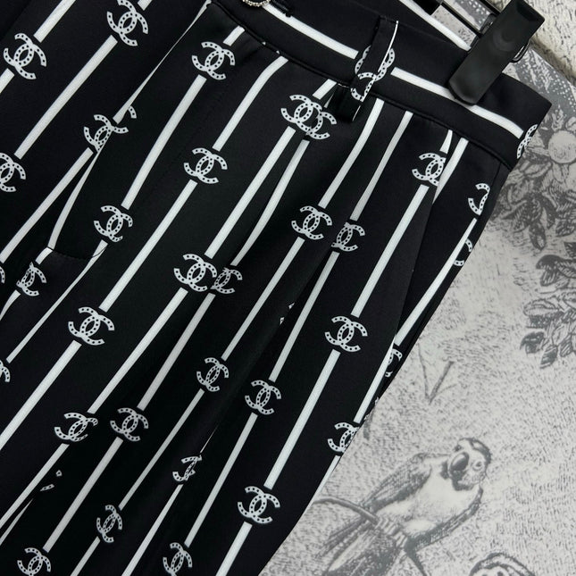 CC 25 Wide Leg Pants Black White Polyester Fiber