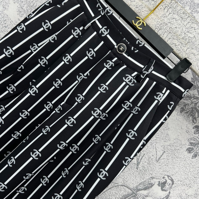 CC 25 Wide Leg Pants Black White Polyester Fiber