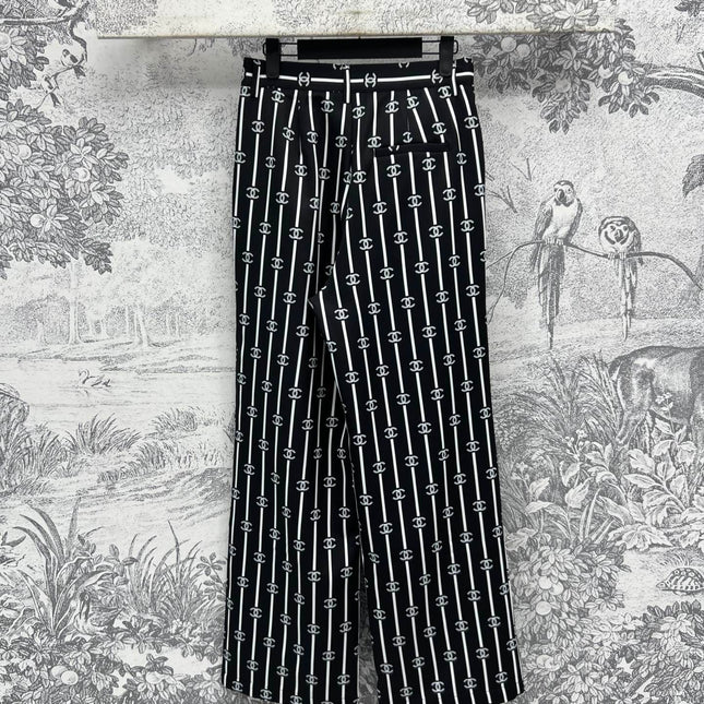 CC 25 Wide Leg Pants Black White Polyester Fiber