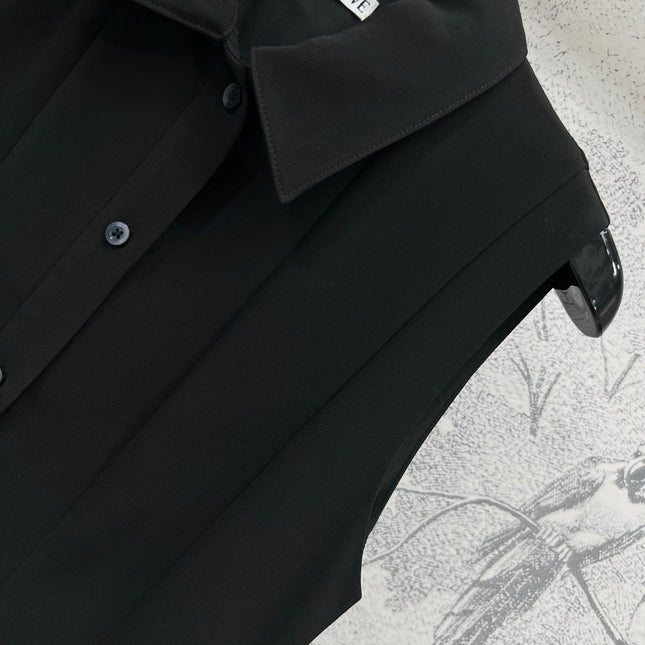 Loewe 25 Sleeveless Pleated Shirt Black Polyester Fiber