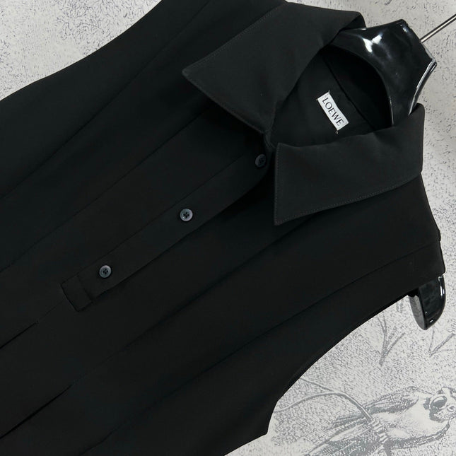 Loewe 25 Sleeveless Pleated Shirt Black Polyester Fiber