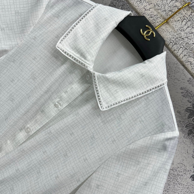 CC 25 Logo Plaid Short-sleeved Dress White Polyester Fiber