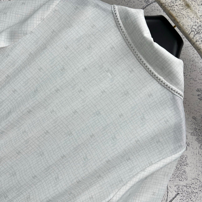 CC 25 Logo Plaid Short-sleeved Dress White Polyester Fiber