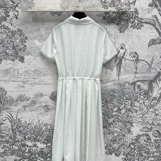 CC 25 Logo Plaid Short-sleeved Dress White Polyester Fiber