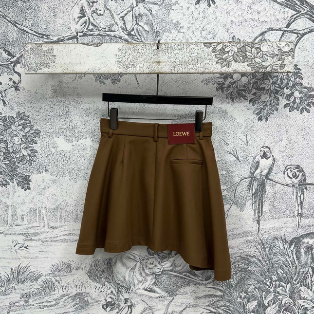 Loewe 25 Pleated Short Skirt Khaki Brown Polyester Fiber