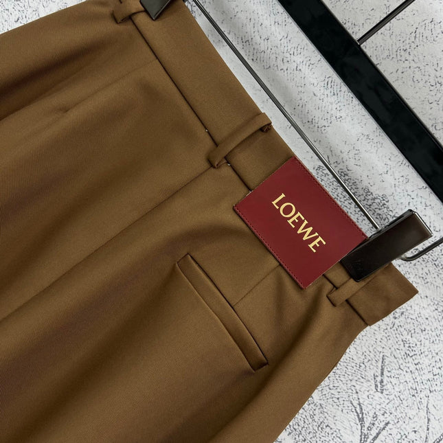 Loewe 25 Pleated Short Skirt Khaki Brown Polyester Fiber
