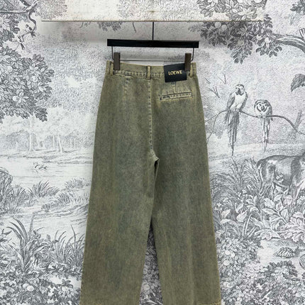 Loewe 25 Wide-leg Jeans Light Green-yellow Cotton